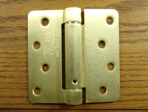 4" x 4" Spring Hinges with 1/4" radius corners Satin Brass - Sold in Pairs - Residential Spring Hinges 