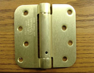 4" x 4" Spring Hinges with 5/8" radius corner - Available in Multiple Finishes - Sold in Pairs - Residential Spring Hinges Satin Brass - 7