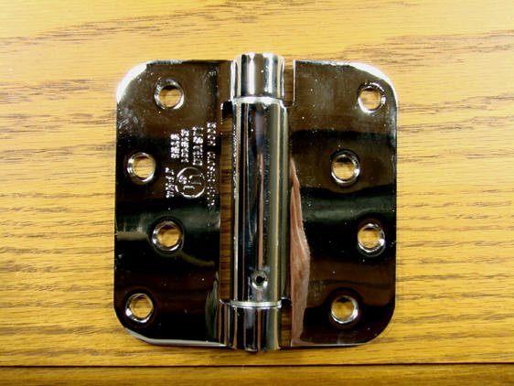 4" x 4" Spring Hinges with 5/8" radius corner Polished Chrome - Sold in Pairs - Residential Spring Hinges 
