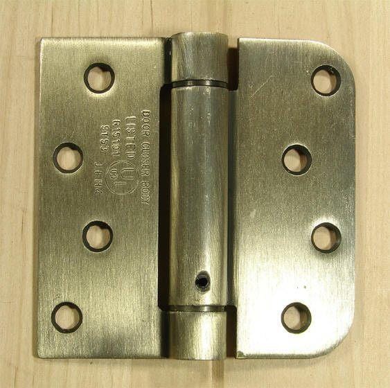 4" x 4" Spring Hinges with square and 5/8" radius corner Antique Brass finish - Sold in Pairs - Residential Spring Hinges 