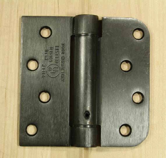 4" x 4" Spring Hinges with square and 5/8" radius corner Oil Rubbed Bronze finish - Sold in Pairs - Residential Spring Hinges 