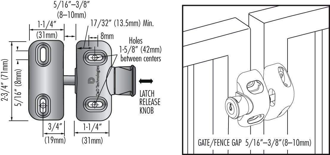 Safety Gate Latch - Side Pull - Black  For Gate Gap (3/8") MLSPS2 - Safety Gate Latches  - 2