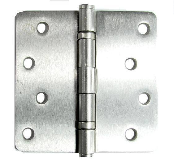 Durable 4-inch ball bearing door hinges with 1/4-inch radius corners, available in multiple finishes, sold in a 2 pack.
