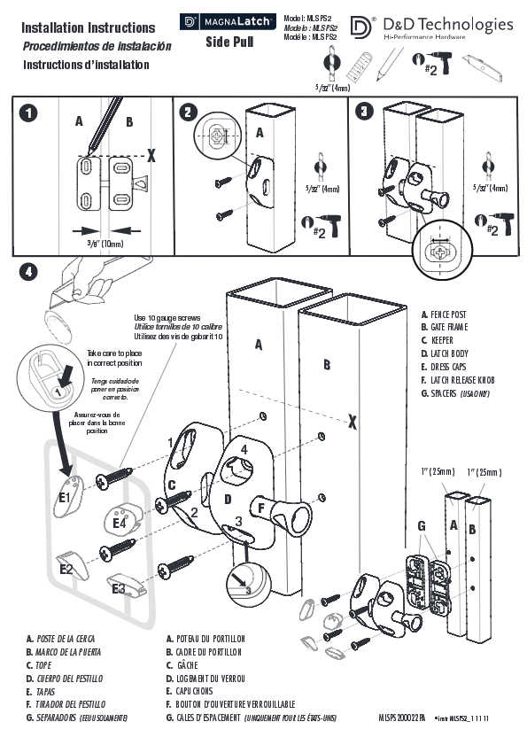 Safety Gate Latch - Side Pull - Black  For Gate Gap (3/8") MLSPS2 - Safety Gate Latches  - 3