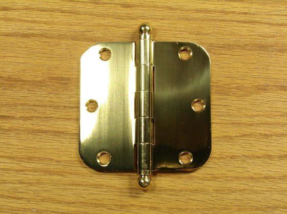 Polished Brass Finish Hinges Solid Brass 3 1/2" x 3 1/2" with 5/8" radius corners and Ball Finials - Sold in Pairs - Solid Brass Hinges