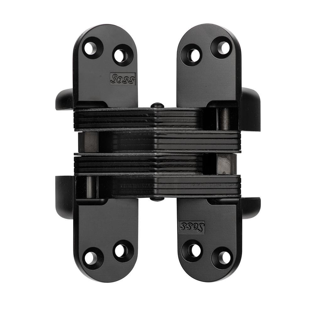 Concealed door hinge measuring 1-1/8 x 4-5/8 inches, suitable for 1 3/4 inch thick doors, available in multiple finishes.