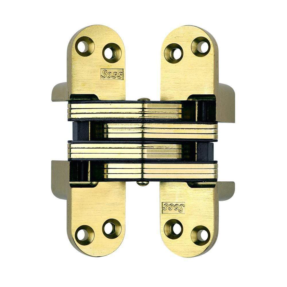Concealed door hinge measuring 1-1/8 x 4-5/8 inches for doors 1-3/4 inches thick, available in multiple finishes.