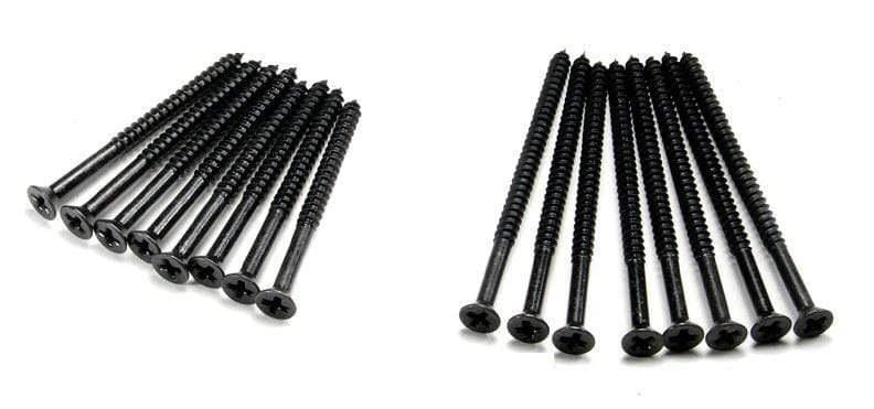 Oil rubbed bronze door hinge wood screws in #9 x 2.25'' and #9 x 3'' sizes for secure installation.